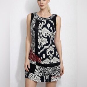 Chic DESIGUAL Black and White Sleeveless Dress with Red Accent
